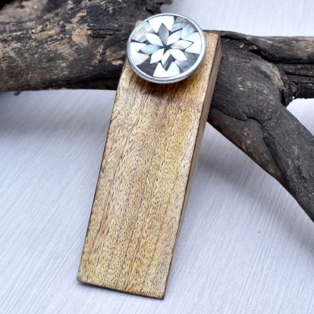 Grey and White Flower Mother of Pearl Wooden Door Stopper
